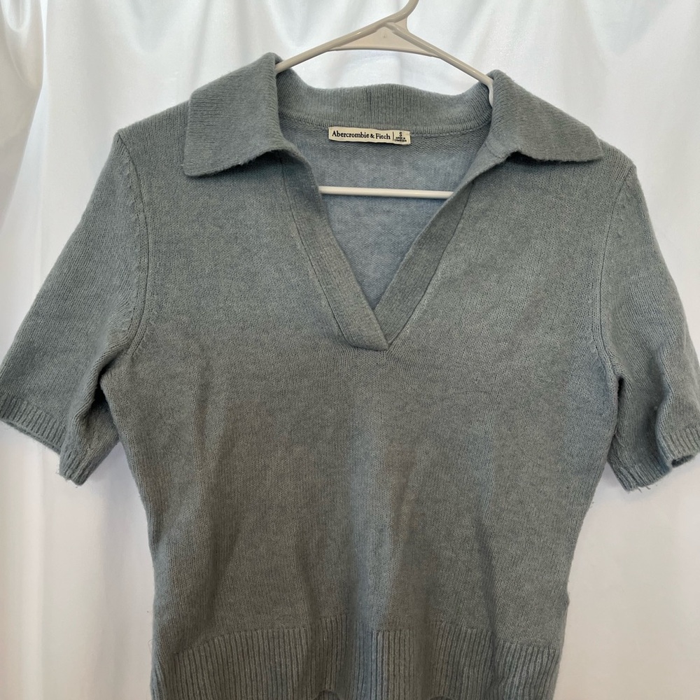 Abercrombie & Fitch light blue Knit Polo Sweater